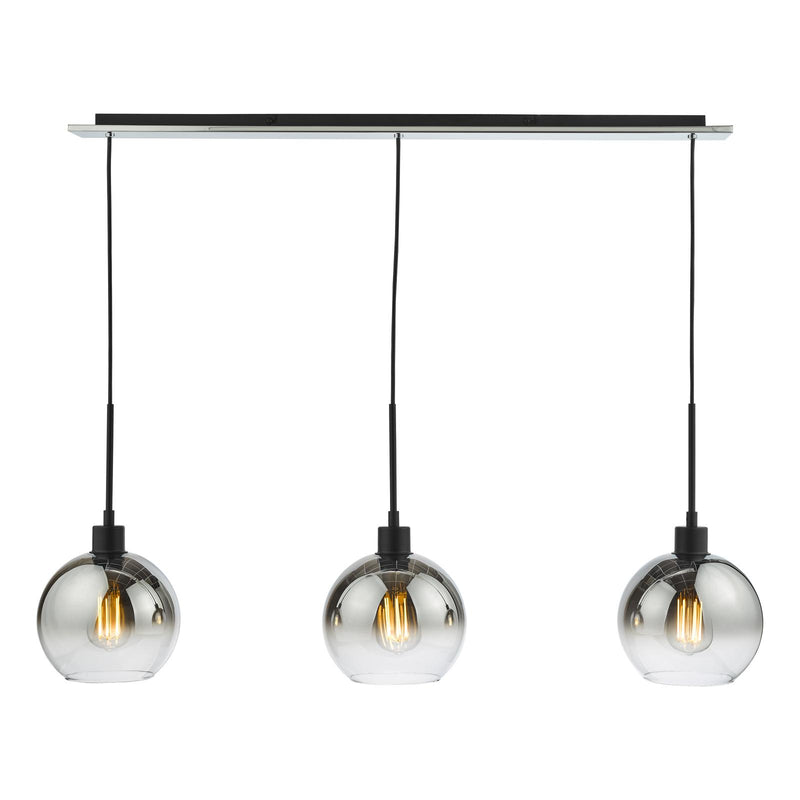 Dar Lighting Lycia 3 Light Bar Pendant Matt Black Ombre Smoked Glass • LYC0322