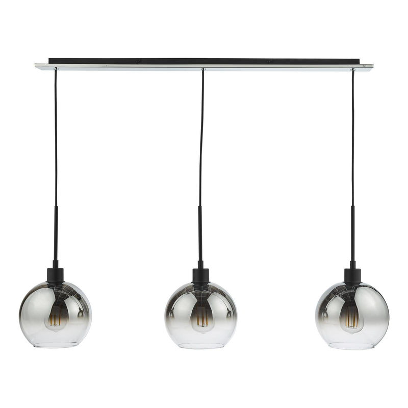 Dar Lighting Lycia 3 Light Bar Pendant Matt Black Ombre Smoked Glass • LYC0322