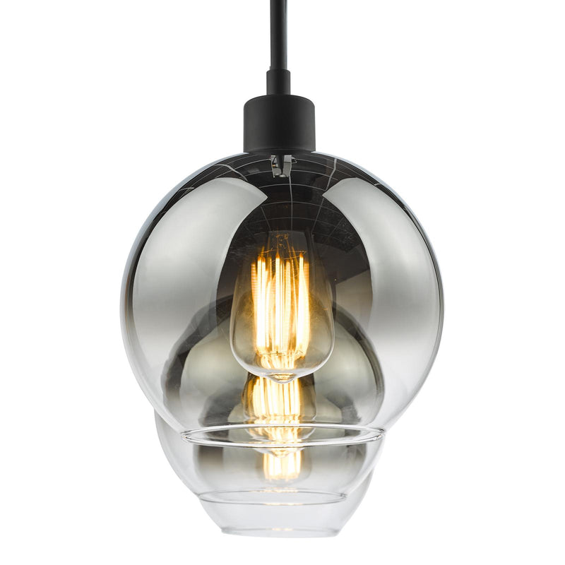 Dar Lighting Lycia 3 Light Bar Pendant Matt Black Ombre Smoked Glass • LYC0322