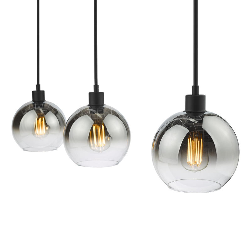 Dar Lighting Lycia 3 Light Bar Pendant Matt Black Ombre Smoked Glass • LYC0322