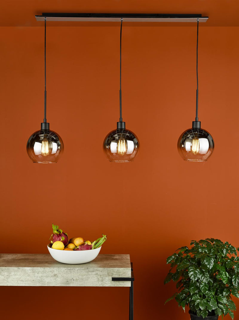 Dar Lighting Lycia 3 Light Bar Pendant Matt Black Ombre Smoked Glass • LYC0322