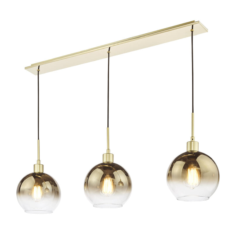 Dar Lighting Lycia 3 Light Bar Pendant Satin Gold and Gold Ombre Glass • LYC0335