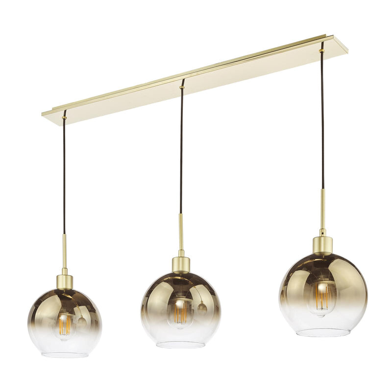 Dar Lighting Lycia 3 Light Bar Pendant Satin Gold and Gold Ombre Glass • LYC0335