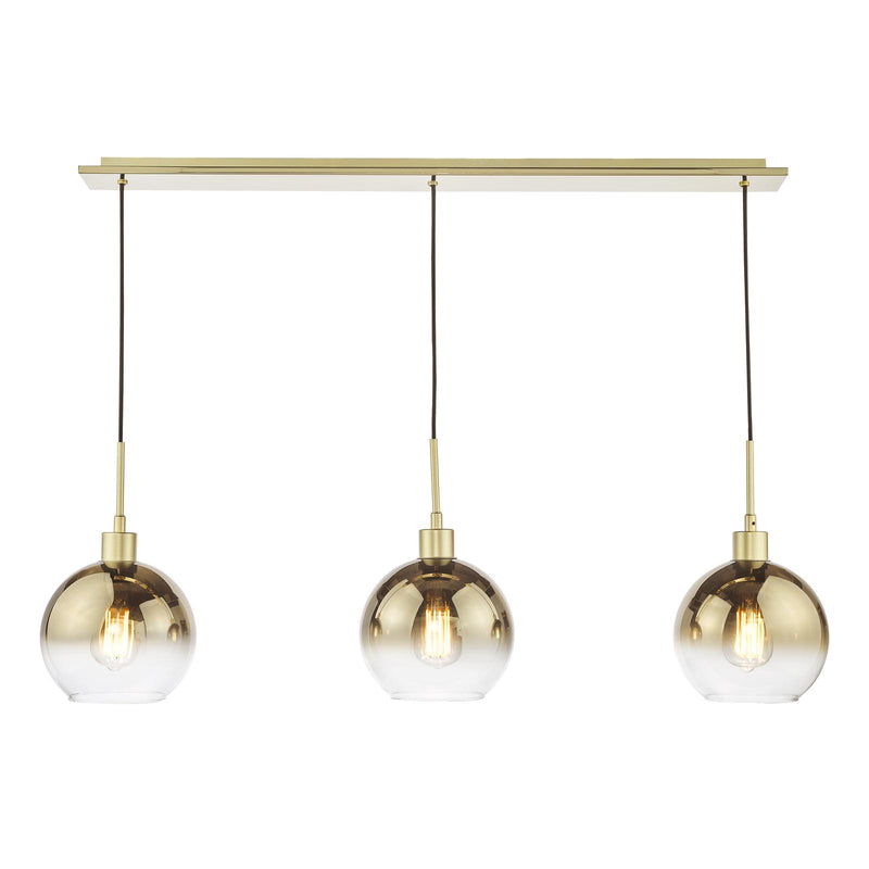 Dar Lighting Lycia 3 Light Bar Pendant Satin Gold and Gold Ombre Glass • LYC0335