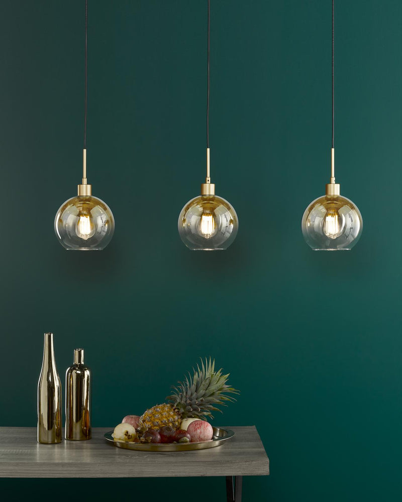 Dar Lighting Lycia 3 Light Bar Pendant Satin Gold and Gold Ombre Glass • LYC0335