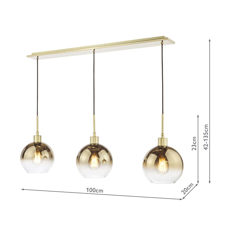 Dar Lighting Lycia 3 Light Bar Pendant Satin Gold and Gold Ombre Glass • LYC0335