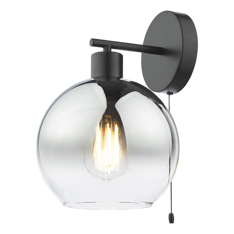 Dar Lighting Lycia Wall Light Matt Black and Smoked Ombre Glass • LYC0722