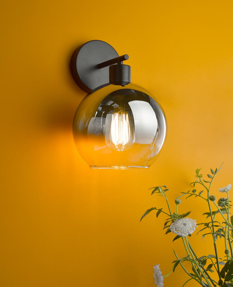 Dar Lighting Lycia Wall Light Matt Black and Smoked Ombre Glass • LYC0722