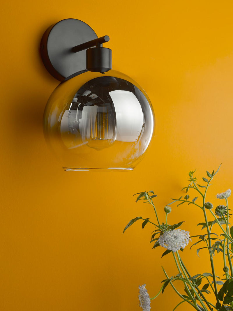 Dar Lighting Lycia Wall Light Matt Black and Smoked Ombre Glass • LYC0722