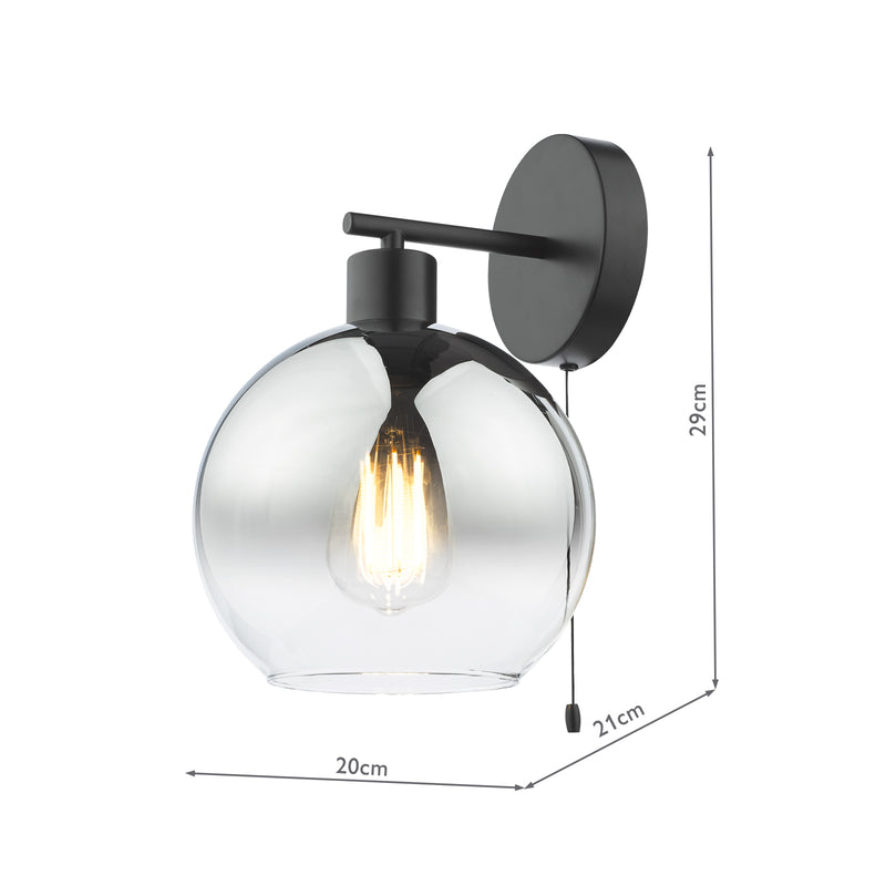 Dar Lighting Lycia Wall Light Matt Black and Smoked Ombre Glass • LYC0722