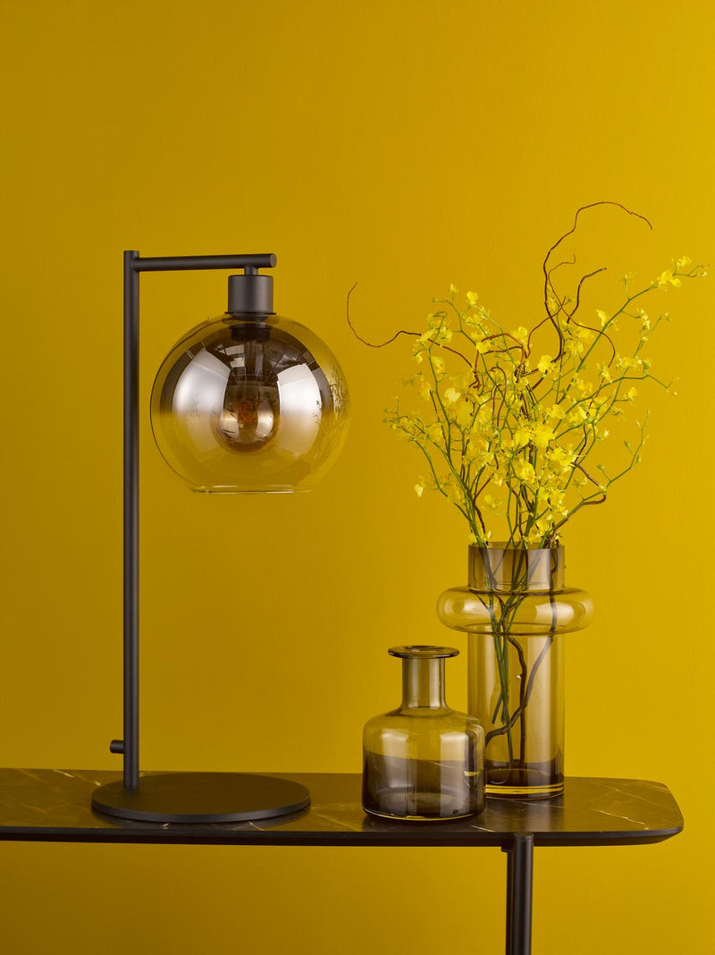 Dar Lighting Lycia Table Lamp Matt Black and Smoked Ombre Glass • LYC4222