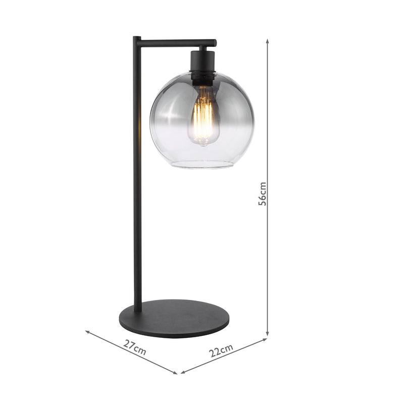 Dar Lighting Lycia Table Lamp Matt Black and Smoked Ombre Glass • LYC4222