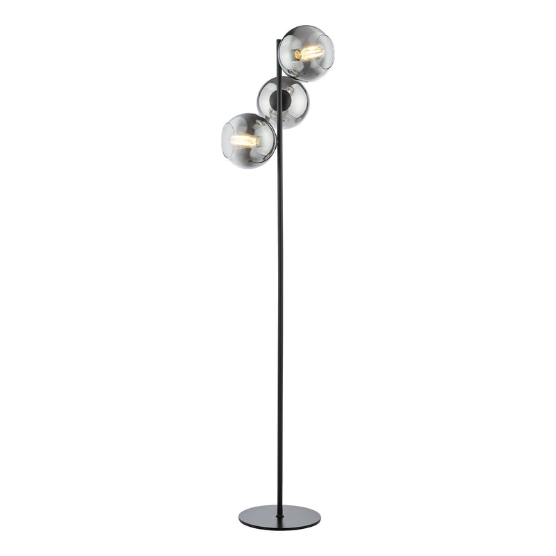 Dar Lighting Lycia 3 Light Floor Lamp Matt Black and Smoked Ombre Glass • LYC4922
