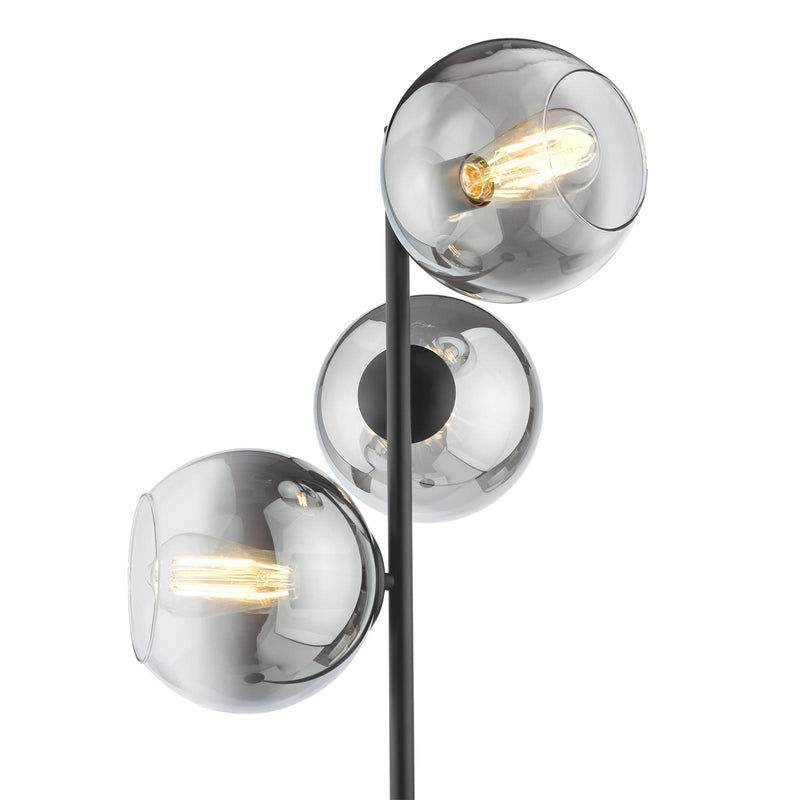 Dar Lighting Lycia 3 Light Floor Lamp Matt Black and Smoked Ombre Glass • LYC4922