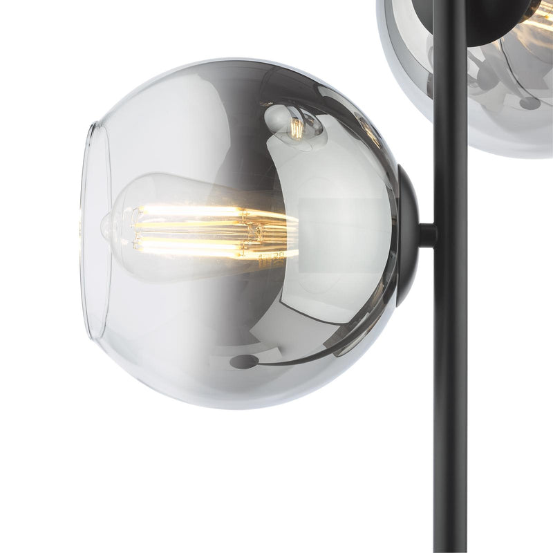 Dar Lighting Lycia 3 Light Floor Lamp Matt Black and Smoked Ombre Glass • LYC4922