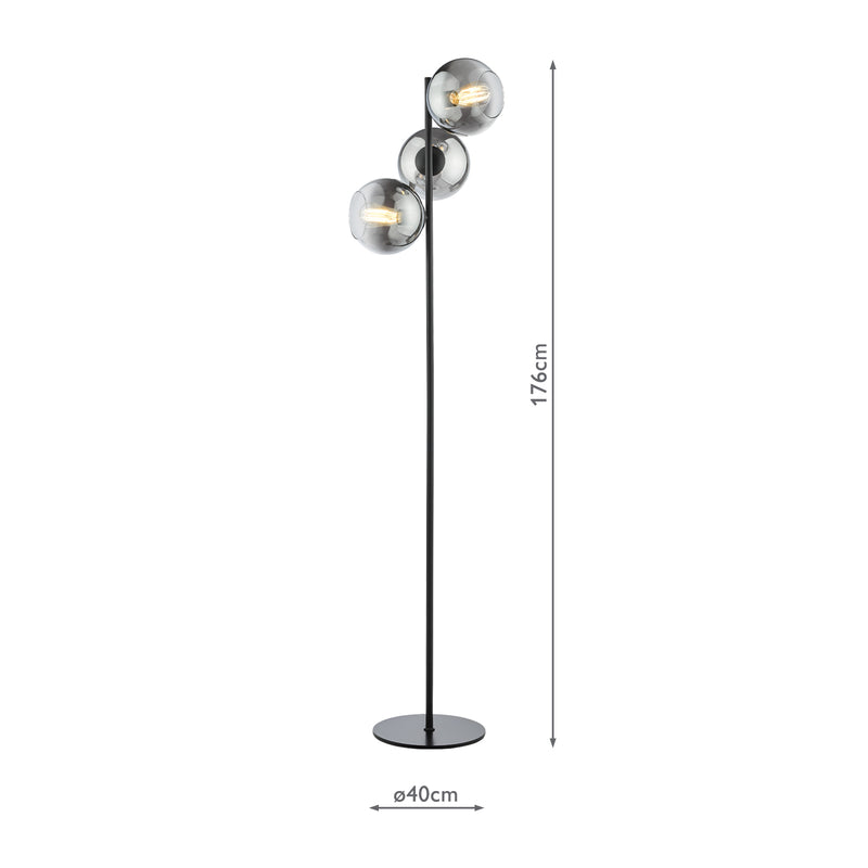 Dar Lighting Lycia 3 Light Floor Lamp Matt Black and Smoked Ombre Glass • LYC4922