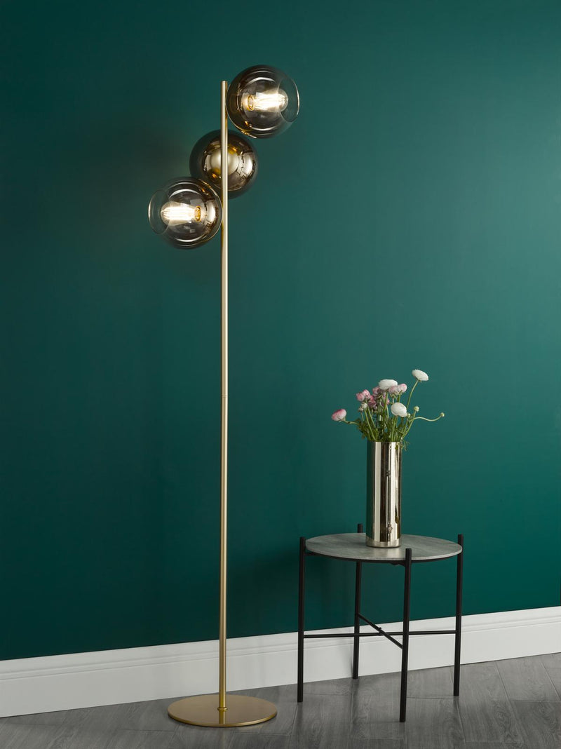 Dar Lighting Lycia 3 Light Floor Lamp Satin Gold and Gold Ombre Glass • LYC4935
