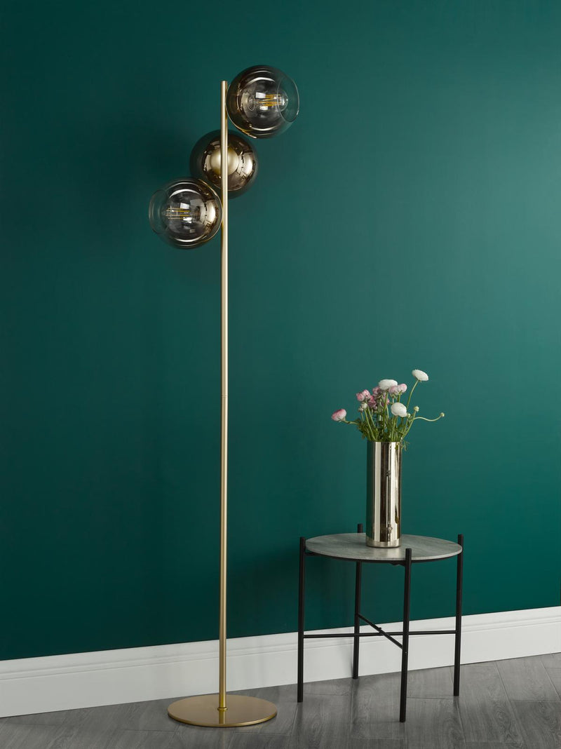 Dar Lighting Lycia 3 Light Floor Lamp Satin Gold and Gold Ombre Glass • LYC4935
