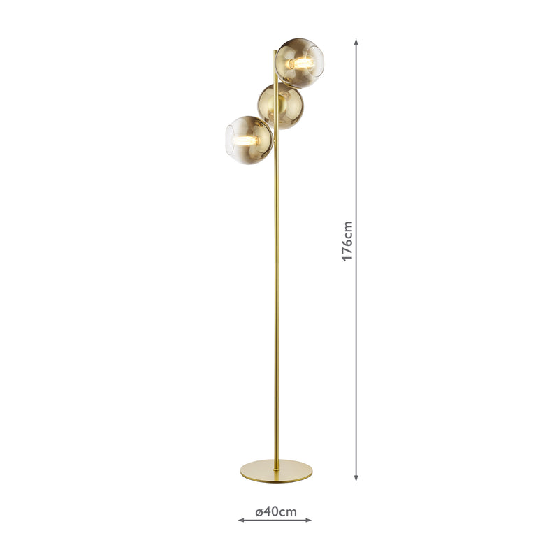 Dar Lighting Lycia 3 Light Floor Lamp Satin Gold and Gold Ombre Glass • LYC4935