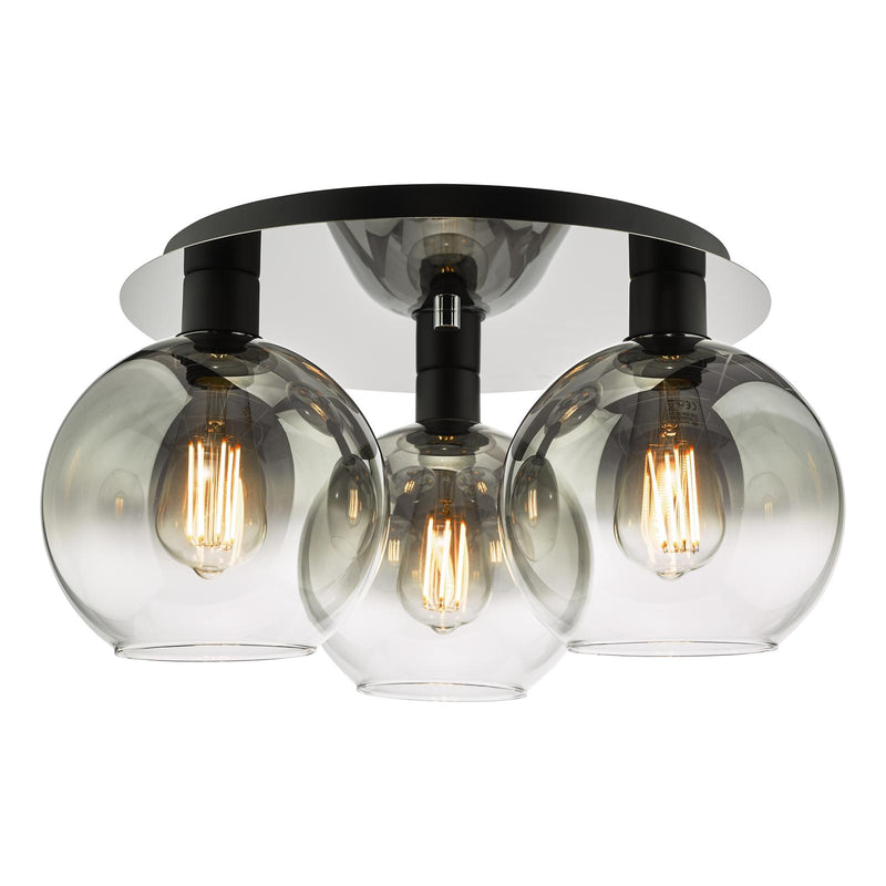 Dar Lighting Lycia 3 Light Flush Matt Black Smoked Ombre Glass  • LYC5322