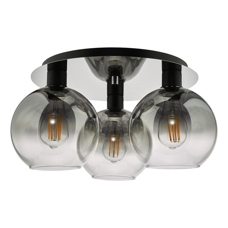 Dar Lighting Lycia 3 Light Flush Matt Black Smoked Ombre Glass  • LYC5322