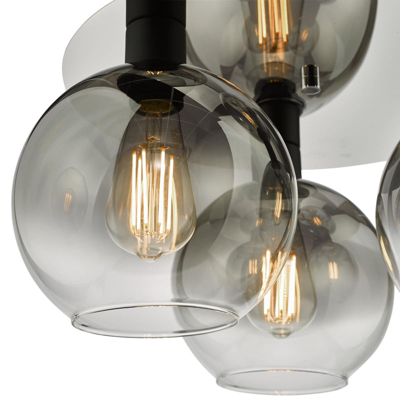 Dar Lighting Lycia 3 Light Flush Matt Black Smoked Ombre Glass  • LYC5322