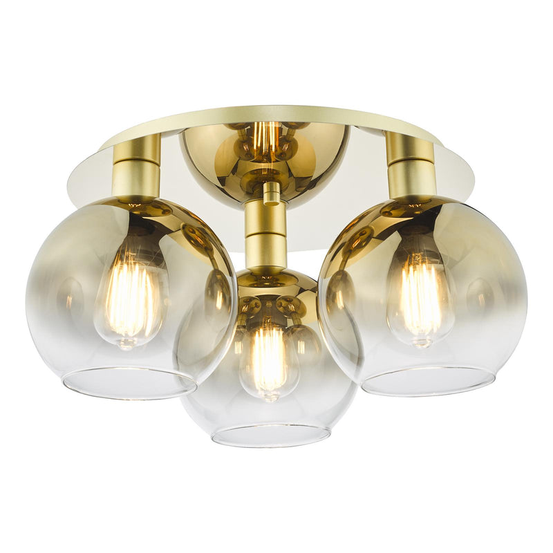 Dar Lighting Lycia 3 Light Flush Satin Gold and Gold Ombre Glass • LYC5335