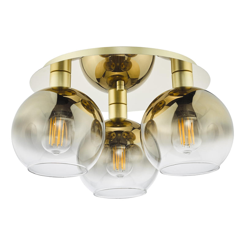 Dar Lighting Lycia 3 Light Flush Satin Gold and Gold Ombre Glass • LYC5335