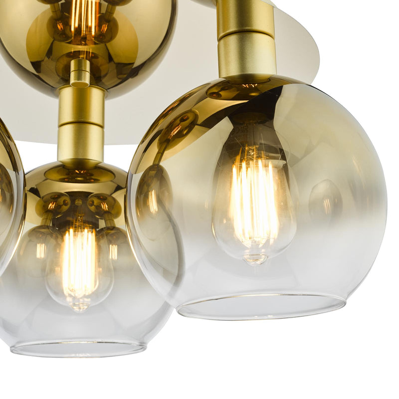 Dar Lighting Lycia 3 Light Flush Satin Gold and Gold Ombre Glass • LYC5335