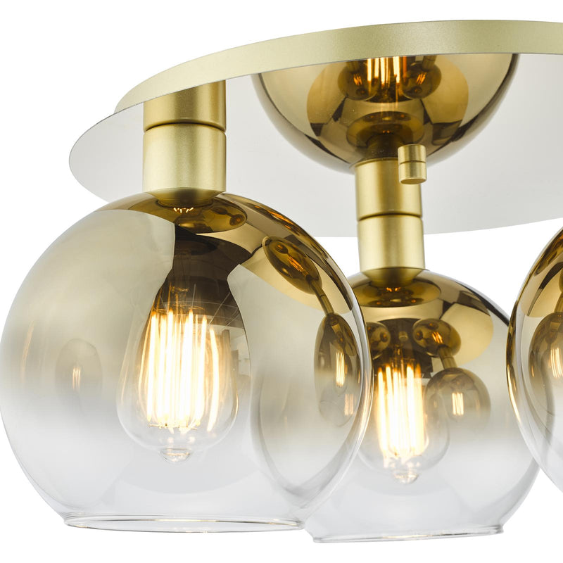 Dar Lighting Lycia 3 Light Flush Satin Gold and Gold Ombre Glass • LYC5335