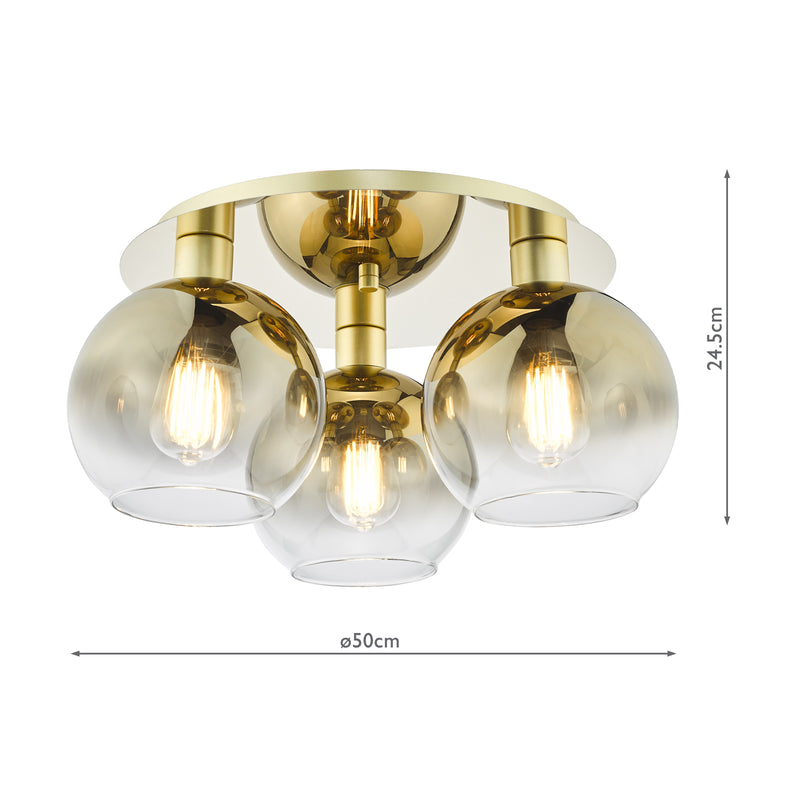 Dar Lighting Lycia 3 Light Flush Satin Gold and Gold Ombre Glass • LYC5335
