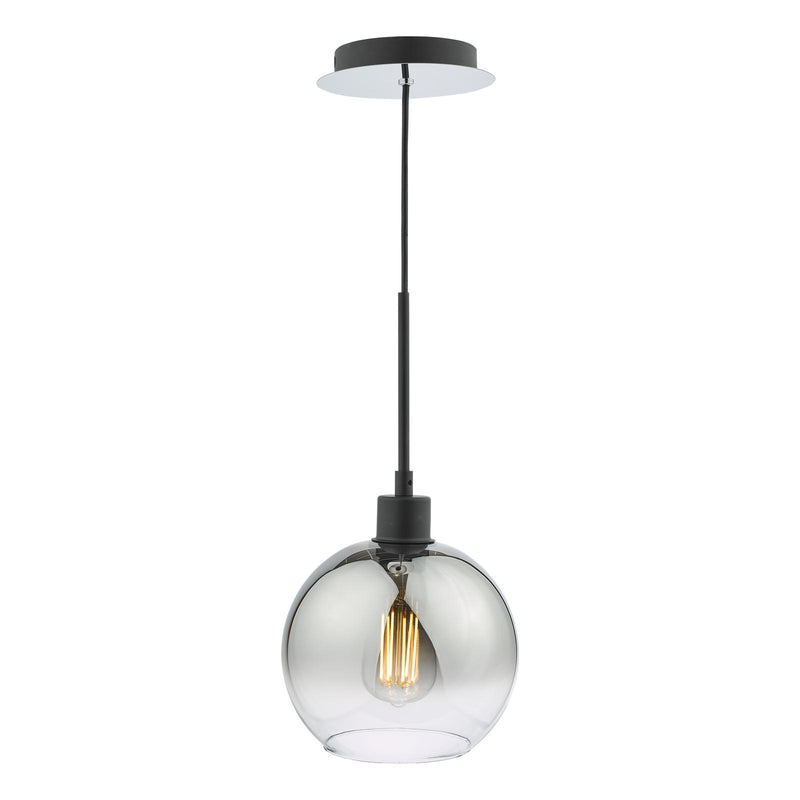 Dar Lighting Lycia Single Pendant Matt Black Ombre Smoked Glass • LYC8622