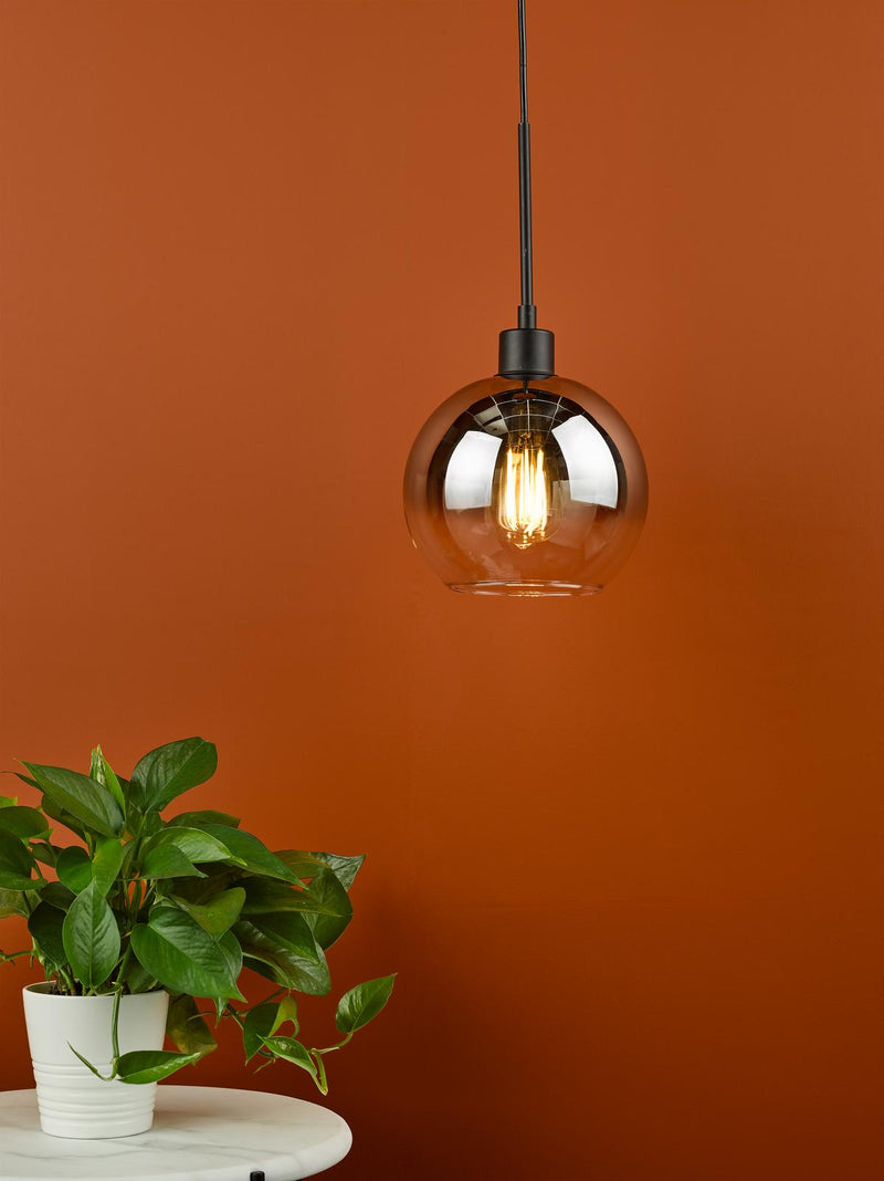Dar Lighting Lycia Single Pendant Matt Black Ombre Smoked Glass • LYC8622