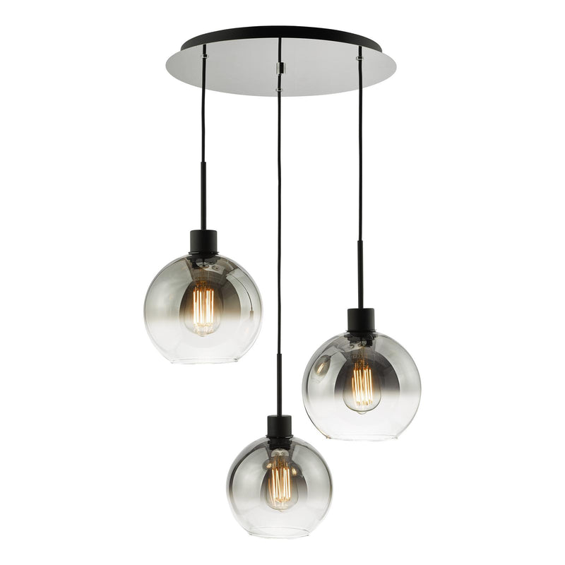 Dar Lighting Lycia 3 Light Cluster Pendant Matt Black Smoked Ombre Glass  • LYC8822