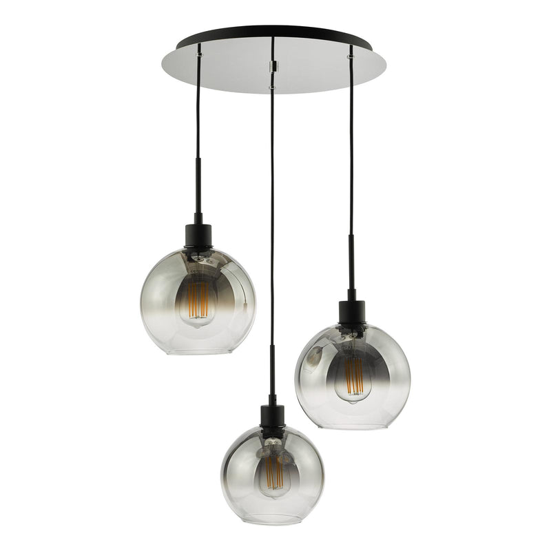 Dar Lighting Lycia 3 Light Cluster Pendant Matt Black Smoked Ombre Glass  • LYC8822