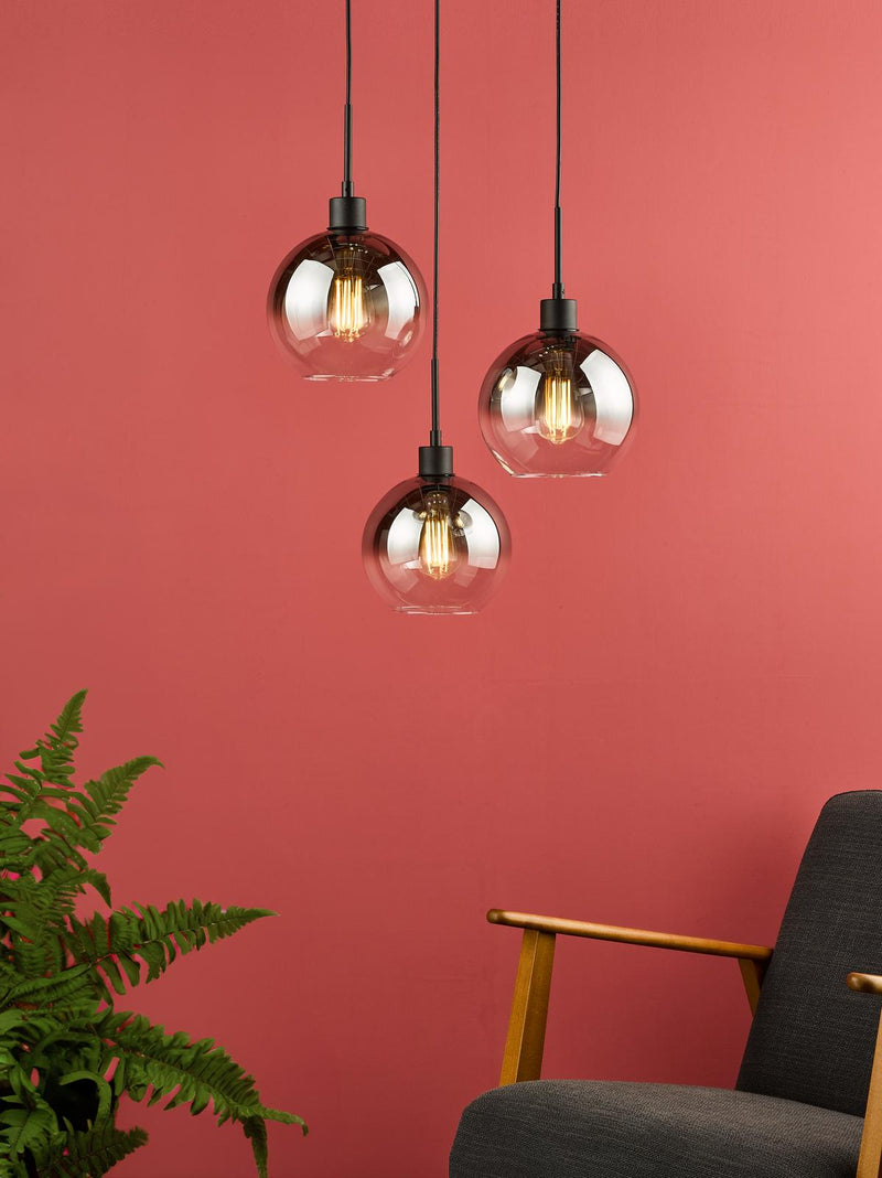 Dar Lighting Lycia 3 Light Cluster Pendant Matt Black Smoked Ombre Glass  • LYC8822