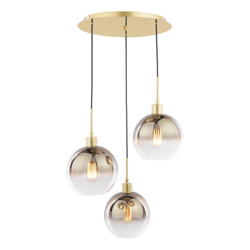 Dar Lighting Lycia 3 Light Cluster Pendant Satin Gold and Gold Ombre Glass • LYC8835