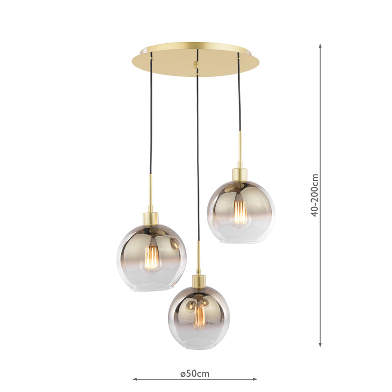 Dar Lighting Lycia 3 Light Cluster Pendant Satin Gold and Gold Ombre Glass • LYC8835