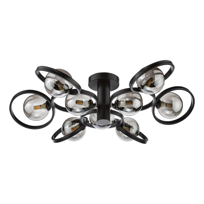 Dar Lighting Lynette 9 Light Semi-Flush Satin Black With Smoked Glass • LYN4822-01