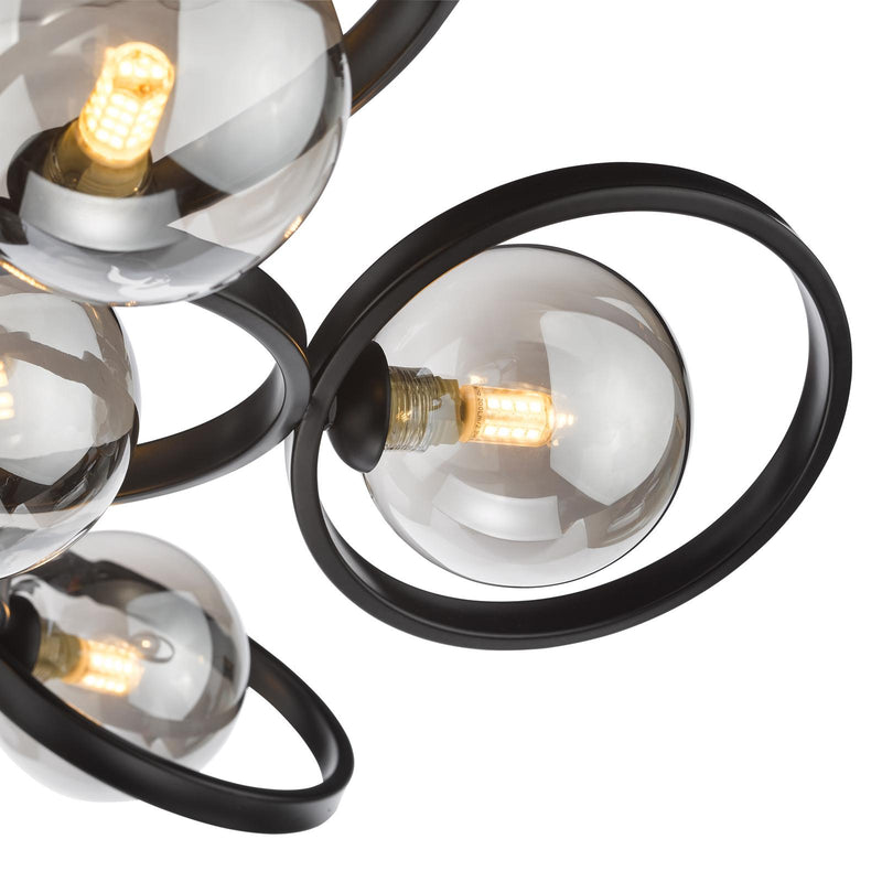 Dar Lighting Lynette 9 Light Semi-Flush Satin Black With Smoked Glass • LYN4822-01