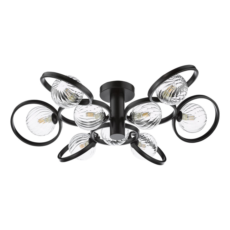 Dar Lighting Lynette 9 Light Semi-Flush Satin Black With Twisted Glass • LYN4822-03