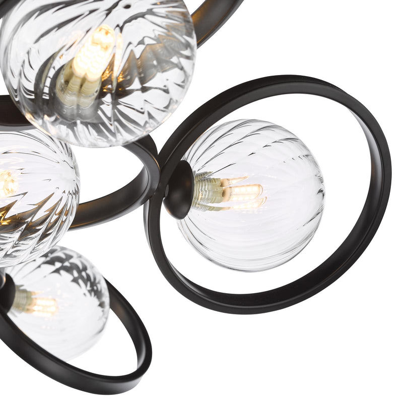 Dar Lighting Lynette 9 Light Semi-Flush Satin Black With Twisted Glass • LYN4822-03