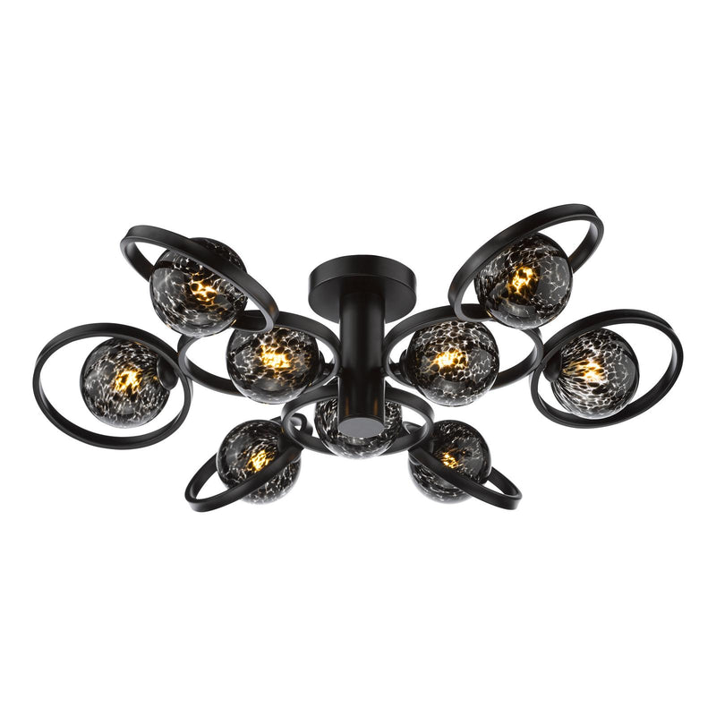 Dar Lighting Lynette 9 Light Semi-Flush Satin Black With Black Confetti Glass • LYN4822-21