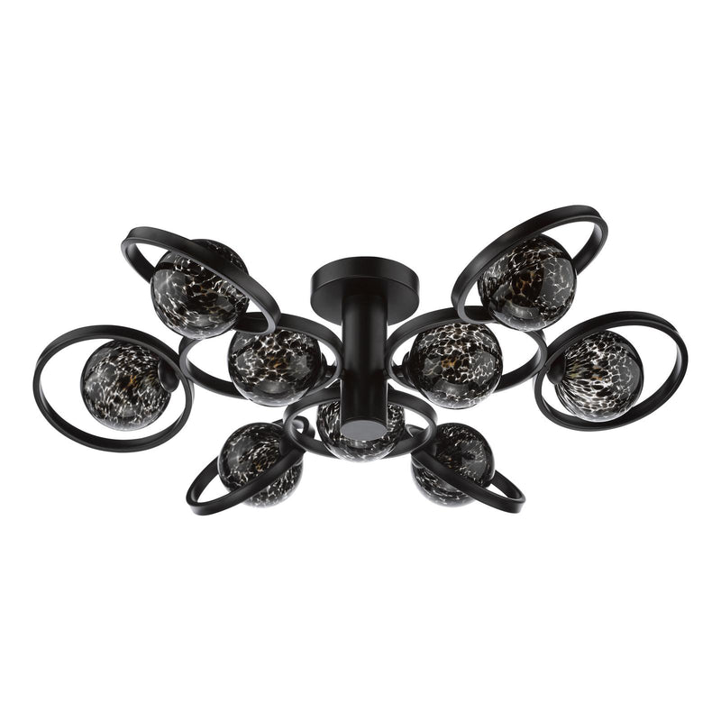 Dar Lighting Lynette 9 Light Semi-Flush Satin Black With Black Confetti Glass • LYN4822-21