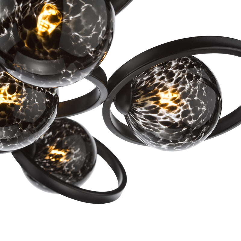 Dar Lighting Lynette 9 Light Semi-Flush Satin Black With Black Confetti Glass • LYN4822-21