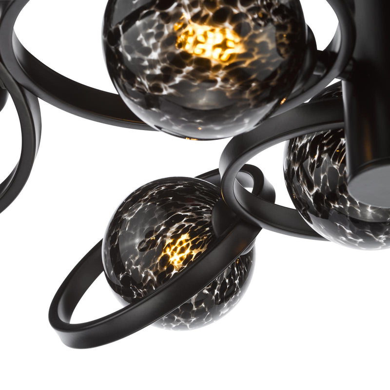 Dar Lighting Lynette 9 Light Semi-Flush Satin Black With Black Confetti Glass • LYN4822-21