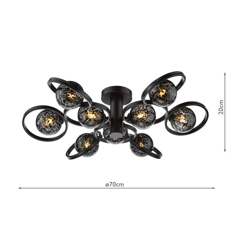 Dar Lighting Lynette 9 Light Semi-Flush Satin Black With Black Confetti Glass • LYN4822-21