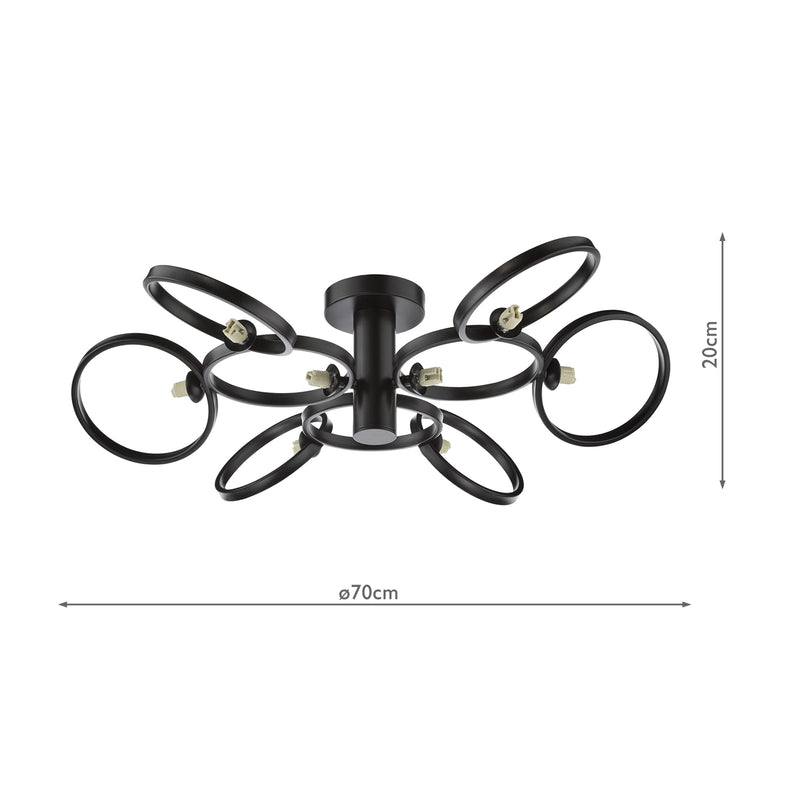 Dar Lighting Lynette 9 Light Semi-Flush Satin Black Fitting Only • LYN4822-F