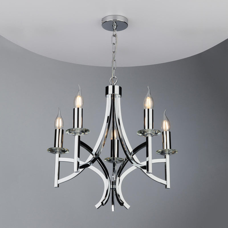 Dar Lighting Lyon 5lt Pendant Polished Chrome & Crystal • LYO0550