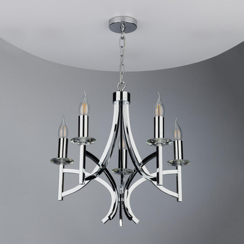 Dar Lighting Lyon 5lt Pendant Polished Chrome & Crystal • LYO0550